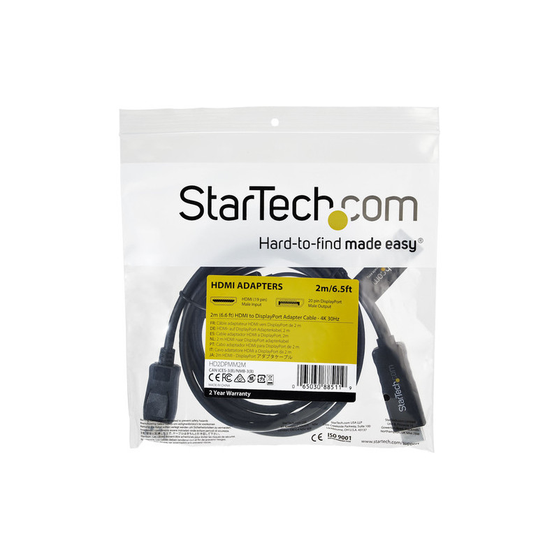 StarTech.com Cavo adattatore HDMI a DisplayPort da 2m - 4K 30Hz